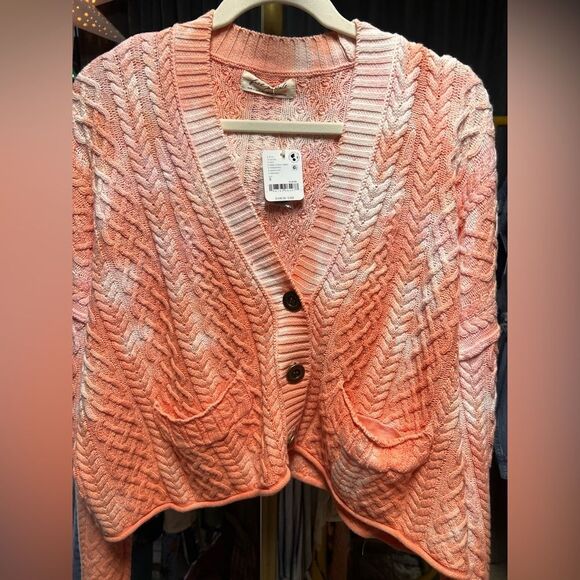 Free People Washed Ashore Cardi Pink Cloud Combo - Picture 2 of 3